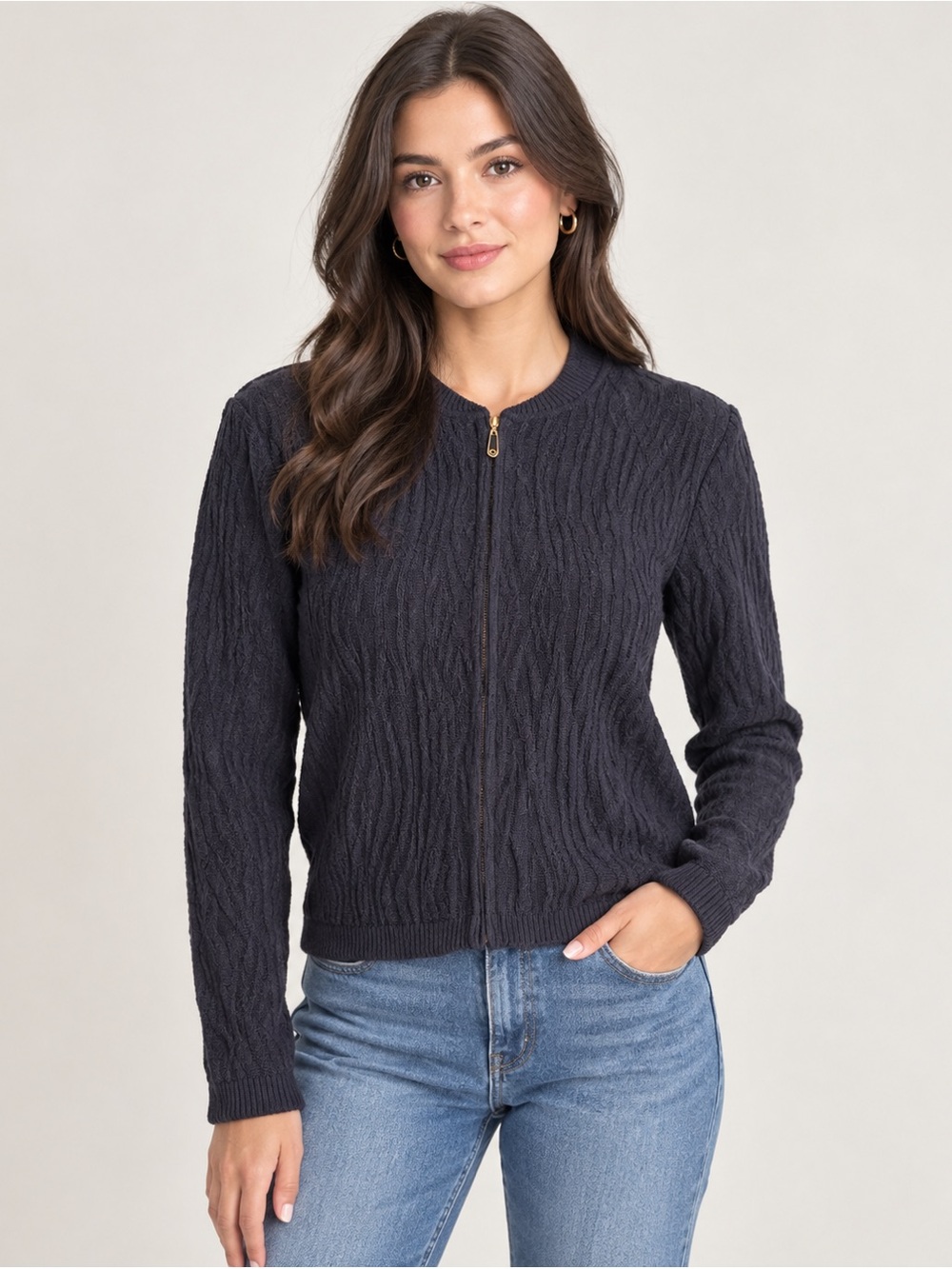 St.John Sport Women’s Size M Black Zip-Front Knit Sweater Jacket